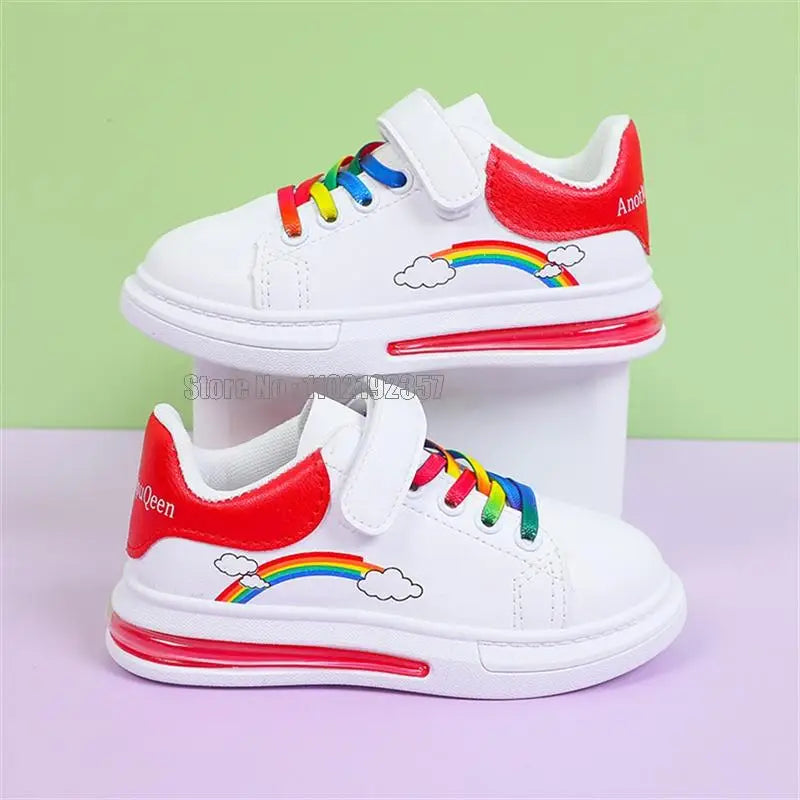 Girls' Rainbow Air Cushion Sneakers - PU Leather Casual Shoes Ages 2-12