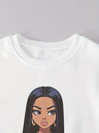 Girls Sweatshirt & Cargo Pants Set - Letter Print Streetwear Outfit