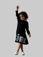 Knitted Letter Print Long Sleeve Slim Fit Dress - Kidnor