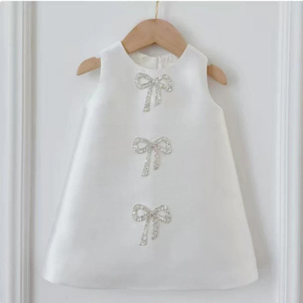 Sweet Elegant Beaded Bow Dress - Kidnor