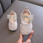 New Girls Princess Shoes Fashion Children's Bow Rhinestone Sequin Kids Shoes Baby Party Student Flat Performance Shoes H19