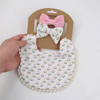 3Pcs/Set Baby Flower Bibs & Headbands Bow Nylon Hairbands Double Side Saliva Towel Feeding Burp Cloth Scarf Boys Girls Headwear