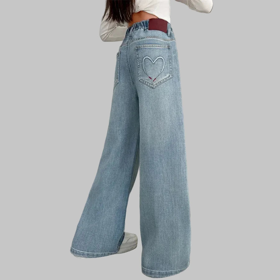 Girls' Y2K Streetwear Jeans - Heart Embroidery Harajuku Denim Pants