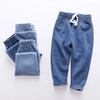 Kids Cotton Jeans - Elastic Waist Loose Fit Casual Pants for Boys & Girls