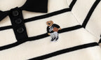 Striped Embroidery Bear Sweater Button Pullover - Kidnor