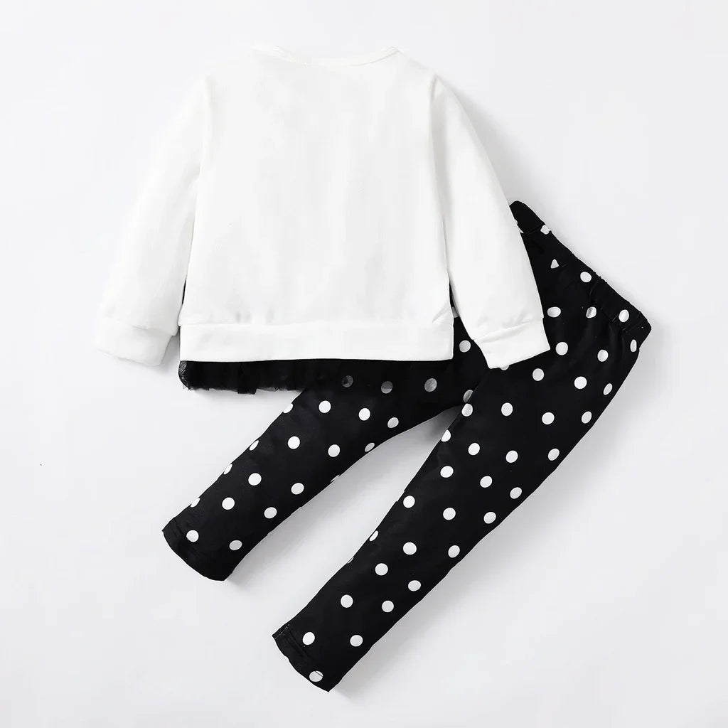 Kids Cartoon Top and Polka Dot Pants Set - Kidnor