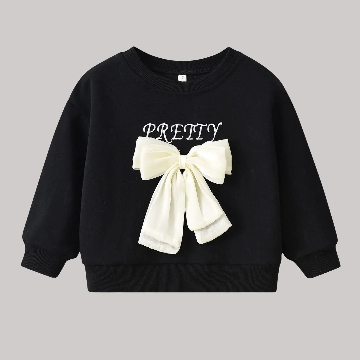 Girls' Bow Long Sleeve Round Neck T-Shirt - Kidnor