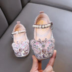 New Girls Princess Shoes Fashion Children's Bow Rhinestone Sequin Kids Shoes Baby Party Student Flat Performance Shoes H19