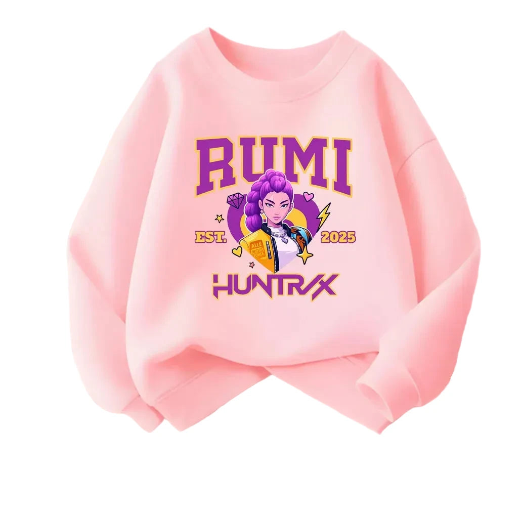 Girls' K-Pop Cartoon Sweatshirt - Long Sleeve Pullover Ages 0-10