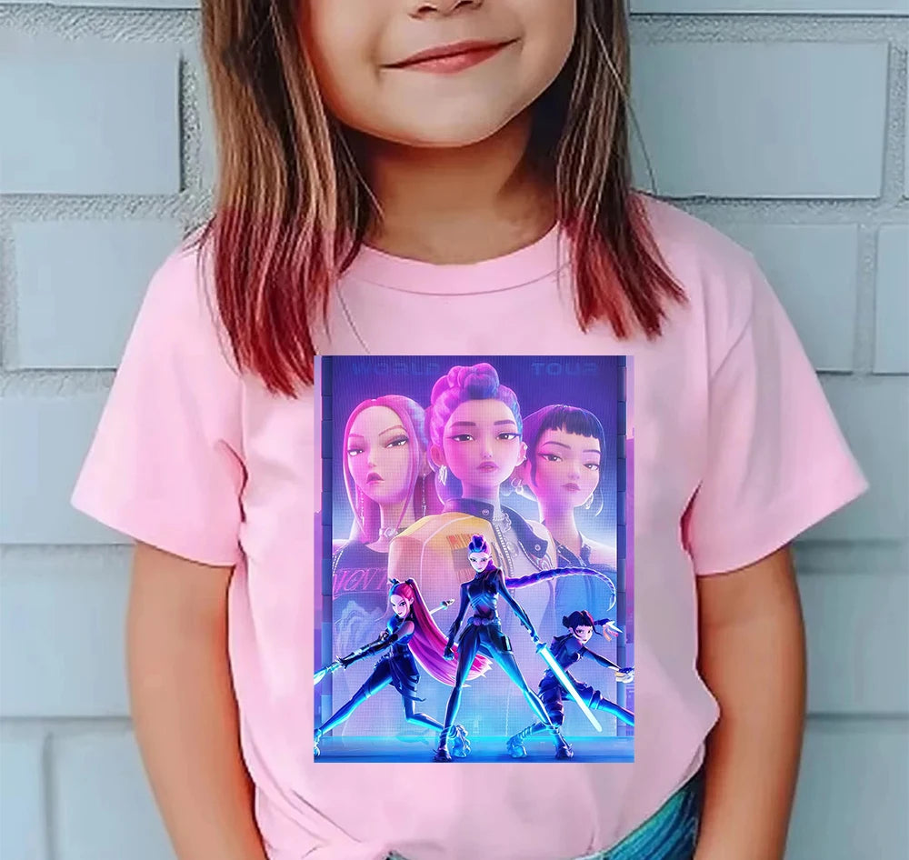 K-pop Girl Group T-Shirt - 100% Cotton Summer Tee for Kids