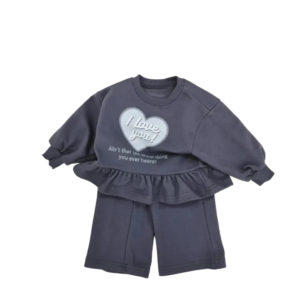 Girls Ruffle Hoodie and Wide Leg Pants Set - Kidnor