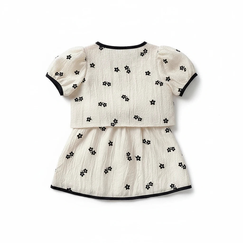 Summer Short Sleeve Shirt Top & Floral Skirt 2PCS Set