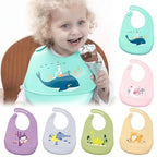Waterproof Baby Bibs Baby Stuff Cute Cartoon Animal Printed Kids Bib Girl Boy Adjustable Soft Silicone Bib Baby Feeding Stuff
