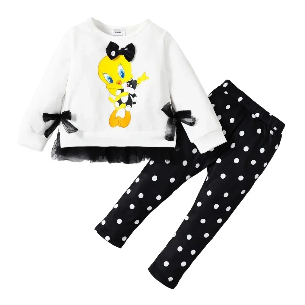 Kids Cartoon Top and Polka Dot Pants Set - Kidnor