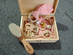 Personalized Baby Gift Box, Wooden Rattle Newborn Gift, Custom Wood Keepsake Box, Baby Teething Gift New Mom Gift Pacifier