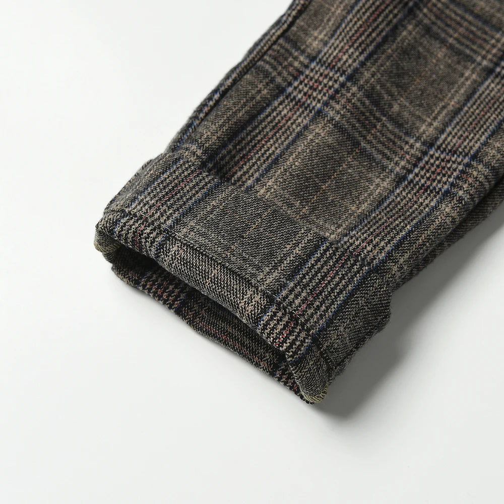 Boys Grey Plaid Pants - Cotton Casual Long Trousers (7-14 Years)