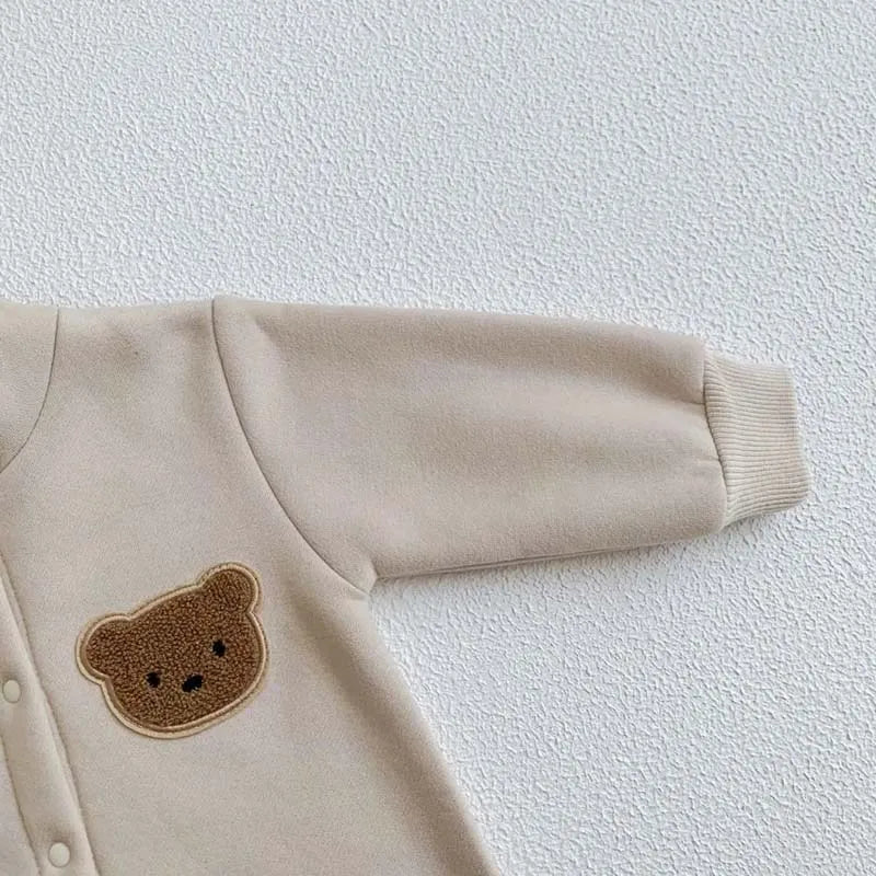 Baby Bear Hooded Romper - Warm Cotton Winter Bodysuit Ages 0-24M