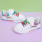 Girls' Rainbow Air Cushion Sneakers - PU Leather Casual Shoes Ages 2-12