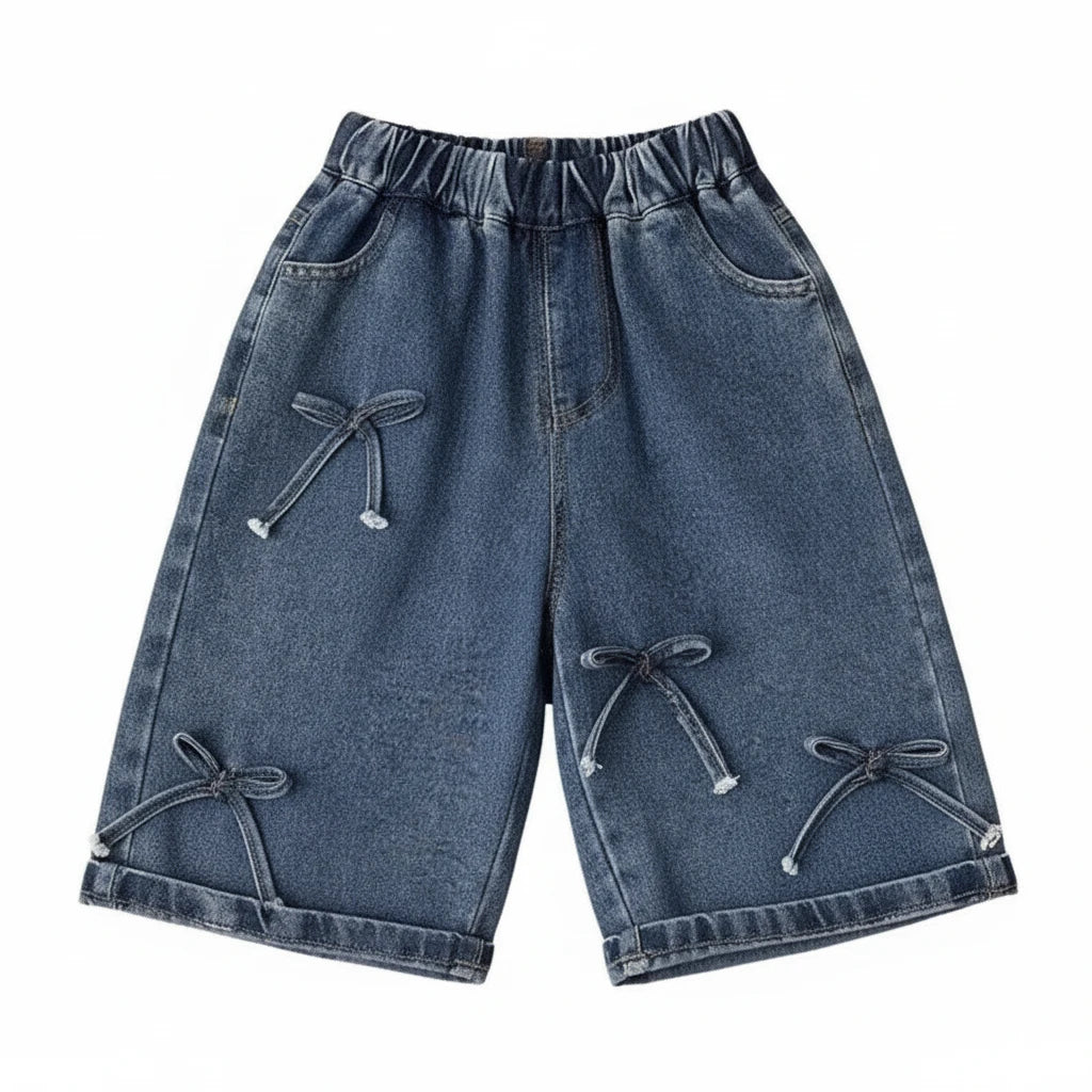 Kids' Bow Wide Leg Jeans - Korean Style Loose Casual Pants