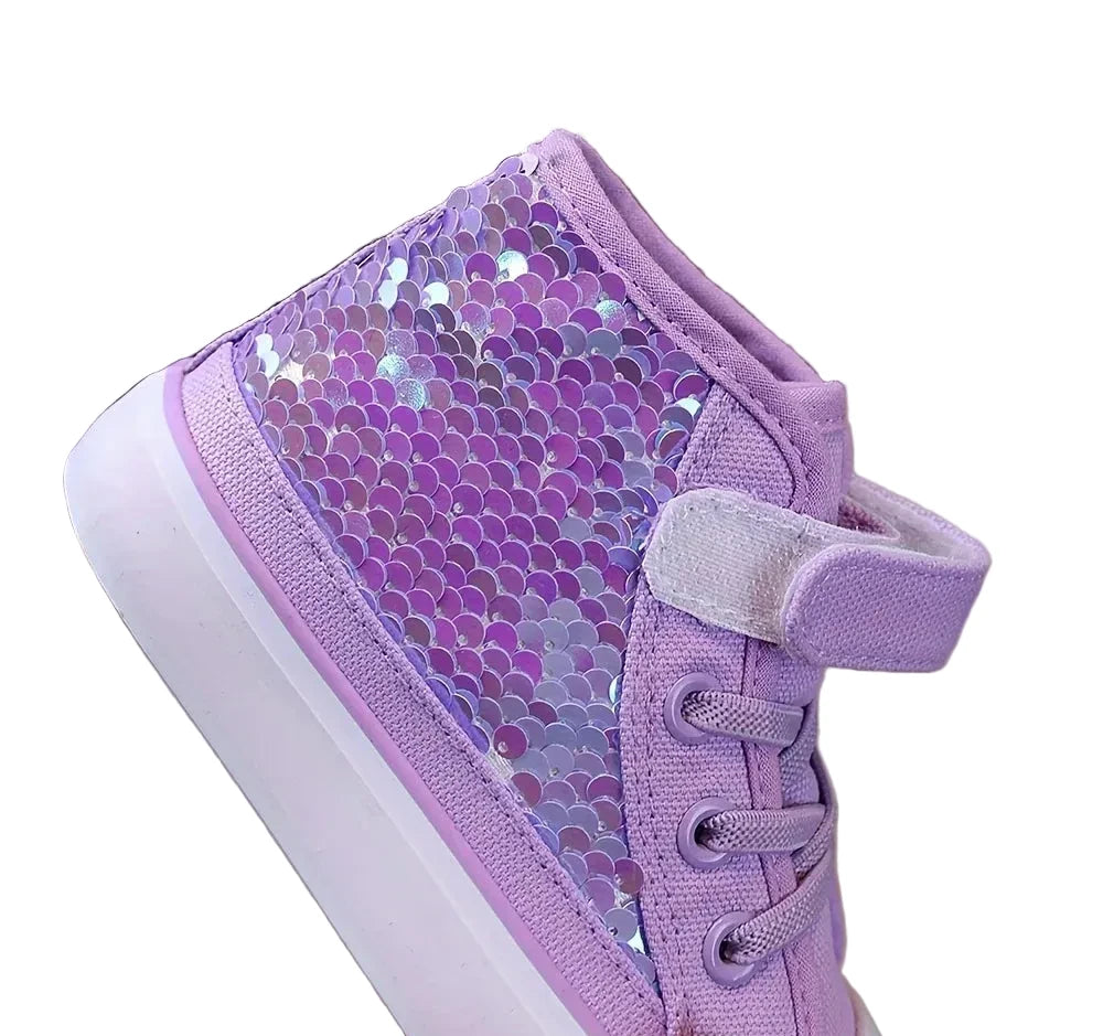 Girls Purple Holographic Princess Canvas Shoes - Adjustable Strap (3-12Y)