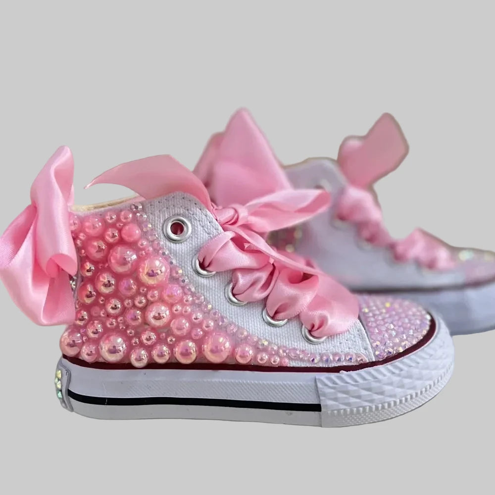 Girls' Rainbow Candy Bling Sneakers - Handmade Pearl Party Shoes
