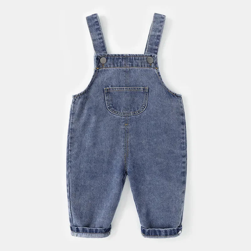 Toddler Denim Overalls - Solid Color Jumpsuit for Kids Ages 1-3