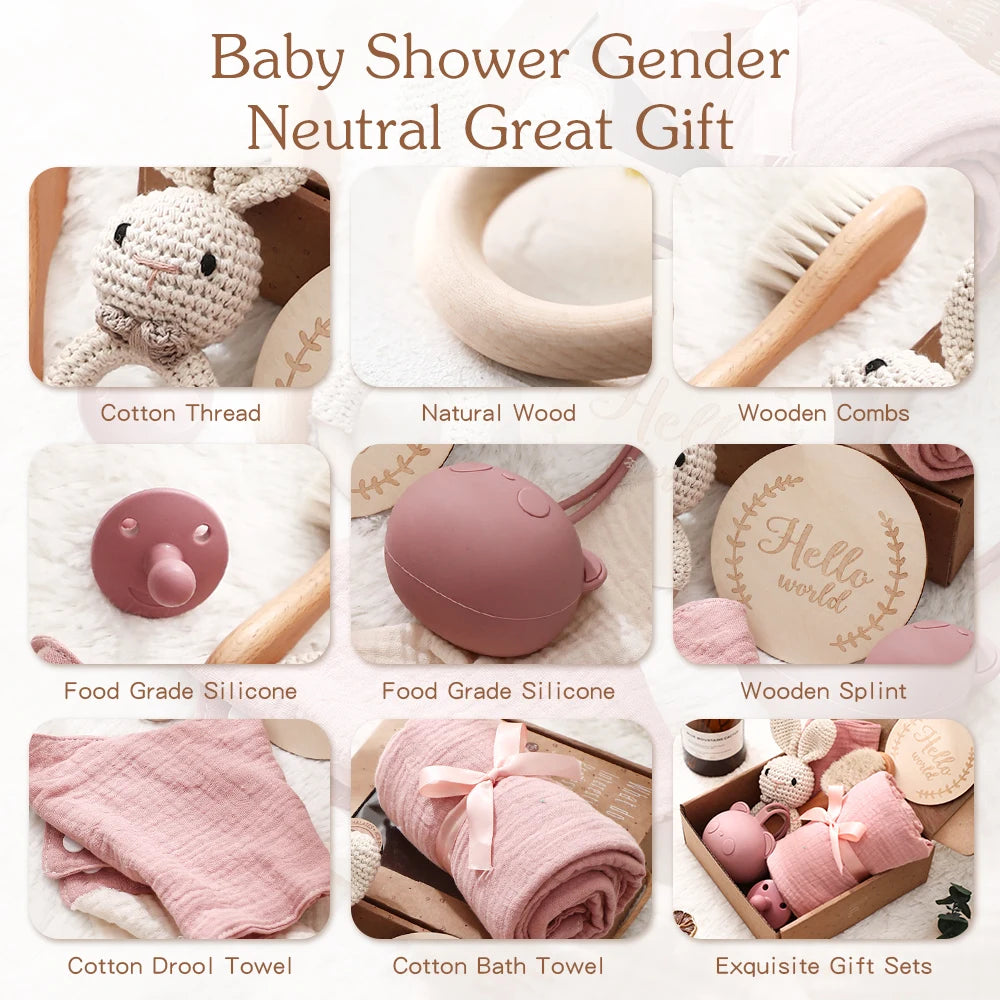 Adorable Pink Baby Gift Set-Including Teethers,Towels&Crochet Toys for Newborns,Perfect for Baby Showers Photography Accessories