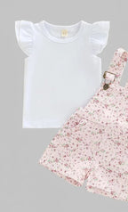 Girls' Summer Outfit Set - Floral Suspender Shorts & Top 2-Piece