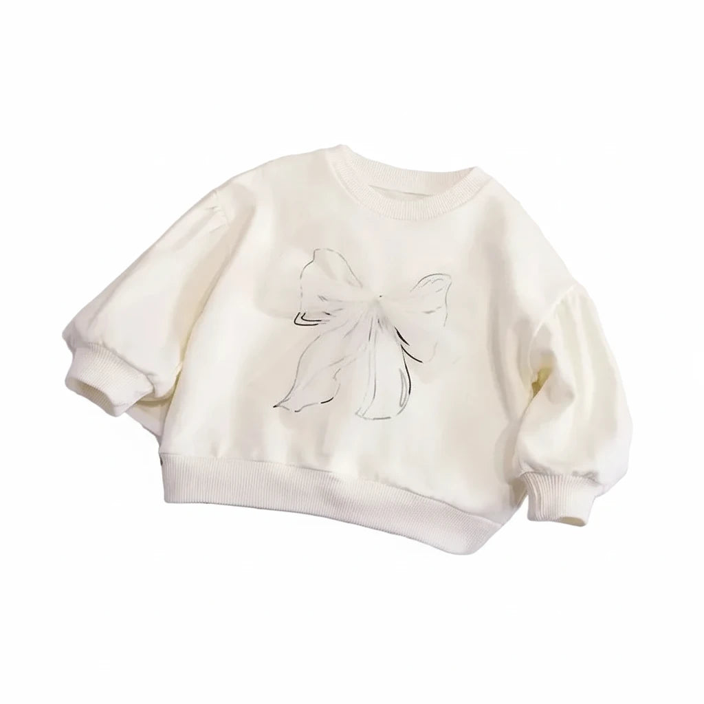 Girls' Bow-Knot Pullover Sweatshirt - Long Sleeve Spring Top Ages 3-6