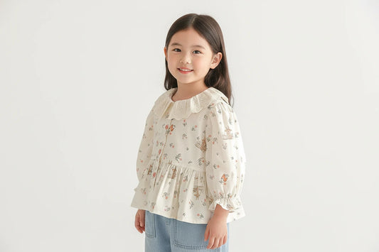 Floral Cotton Blouse – Long Sleeve Spring Top - Kidnor