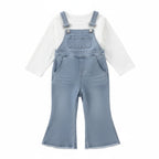 Girls Denim Overalls & White T-Shirt Set - 2-Piece Spring Autumn Outfit