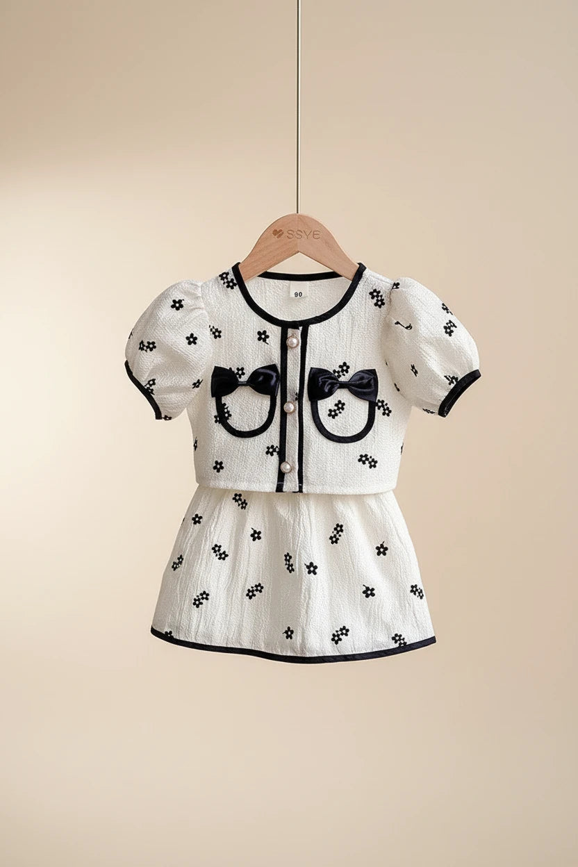 Summer Short Sleeve Shirt Top & Floral Skirt 2PCS Set