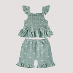 Bow Print Square Neck Top and Shorts Set - Kidnor