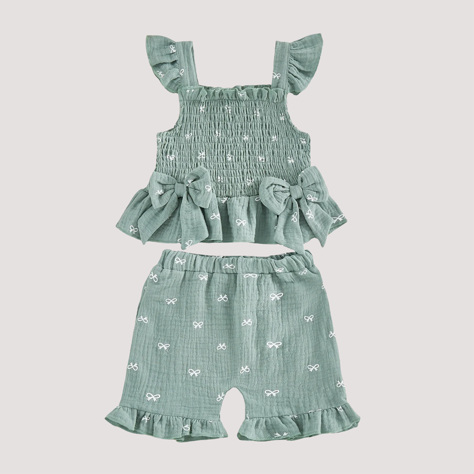 Bow Print Square Neck Top and Shorts Set - Kidnor