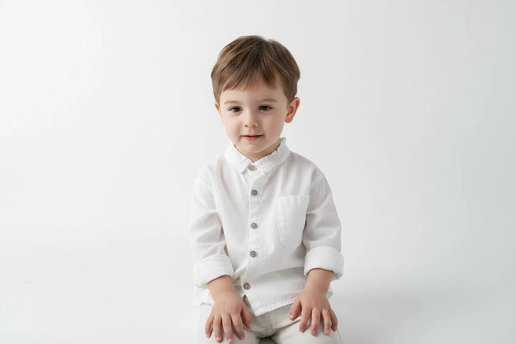 Boys Cotton Shirt Jacket - White Spring  Outwear for Kids