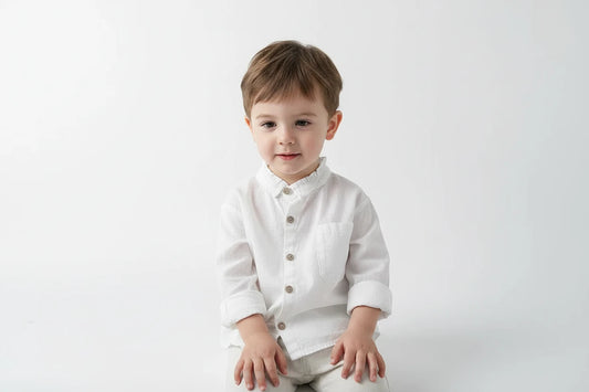 Boys Cotton Shirt Jacket - White Spring  Outwear for Kids