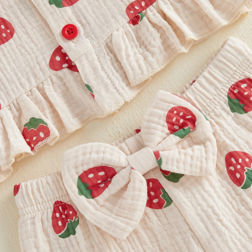 Baby Girls Strawberry Print Top & Shorts Set - 2-Piece Summer Outfit