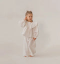 Girls Linen Ruffle Blouse & Pants Set - 2-Piece Spring Autumn Outfit