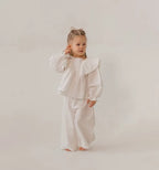 Girls Linen Ruffle Blouse & Pants Set - 2-Piece Spring Autumn Outfit