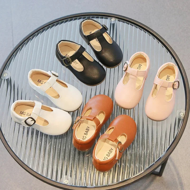 Size 15-30 Baby Toddler Girl Shoes School Children T-strap Mary Jane Flats Girls Soft Leather Shoes Pink, Black, Brown, White