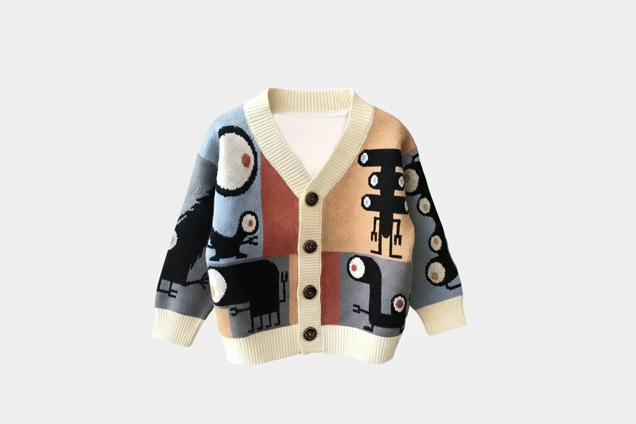 Cartoon Knitted Sweater Cardigan Style - Kidnor