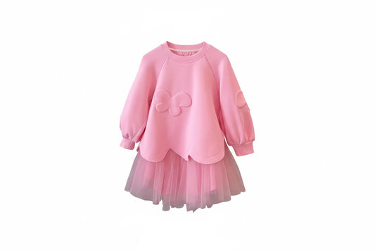 Girls Princess Dress with Mesh - Long Sleeve French Style Spring Dress