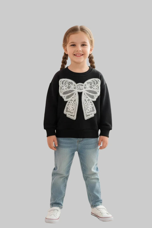 Girls Bow Sweatshirt - Long-Sleeved Pullover - Kidnor