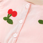 Girls Cherry Embroidered Dress - Flutter Sleeve Summer Dress