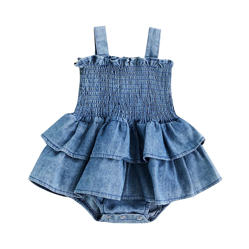 Baby Girl Romper Dress - Sleeveless Ruffle Bodysuit Ages 0-18M