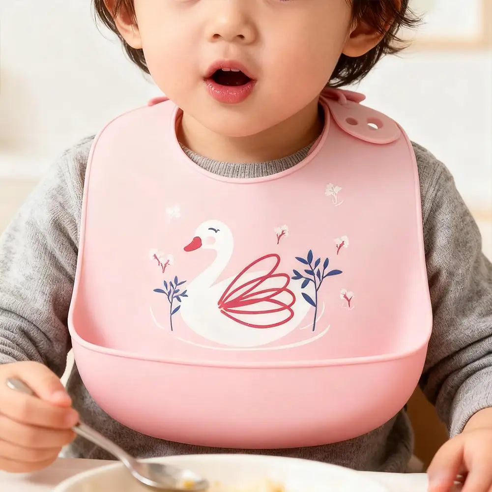 Waterproof Baby Bibs Baby Stuff Cute Cartoon Animal Printed Kids Bib Girl Boy Adjustable Soft Silicone Bib Baby Feeding Stuff