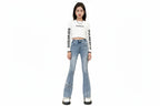 Girls' Butterfly Flare Jeans - Vintage Denim Bootcut Pants Ages 7-13