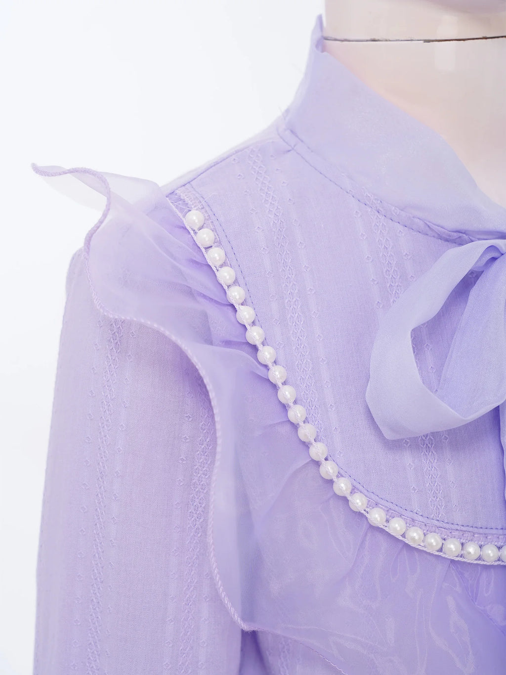 Girls' Korean Style Ruffle Collar Shirt - White Long Sleeve Top