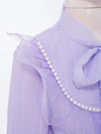 Girls' Korean Style Ruffle Collar Shirt - White Long Sleeve Top