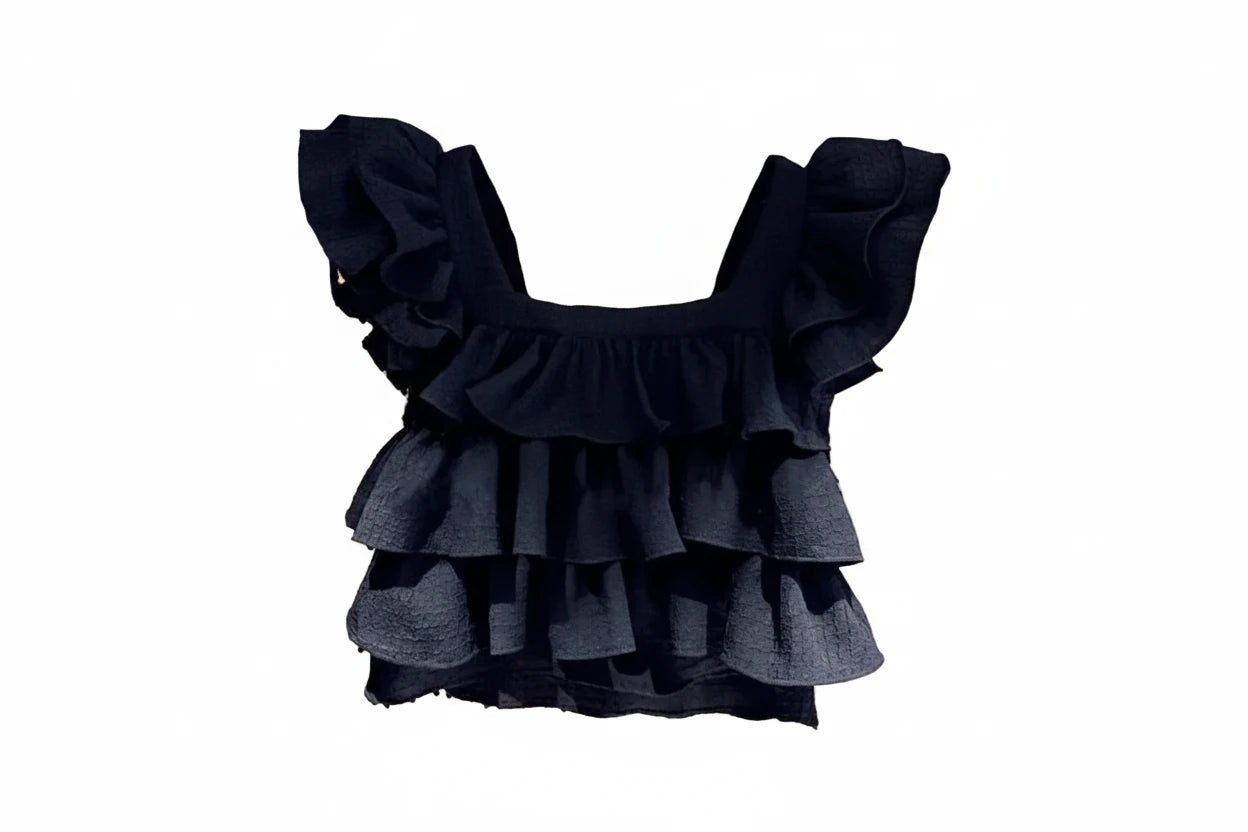 Girls Square Neck Blouse - Flutter Sleeve Summer Top